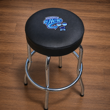 Load image into Gallery viewer, Custom Embroidered Bar Stool Cover (Black PU Leather) – 6” Logo | FREE Digitizing | Stretch Fit
