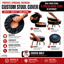 Load image into Gallery viewer, Custom Embroidered Bar Stool Cover (Black PU Leather) – 6” Logo | FREE Digitizing | Stretch Fit