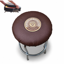 Load image into Gallery viewer, Custom Embroidered Bar Stool Cover (Brown PU Leather) – 6” Logo | FREE Digitizing | Stretch Fit
