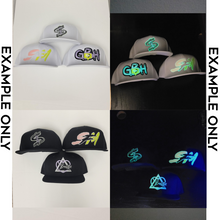 Load image into Gallery viewer, Glow in the Dark Snapback Hat Custom Embroidery with Digitizing or Text